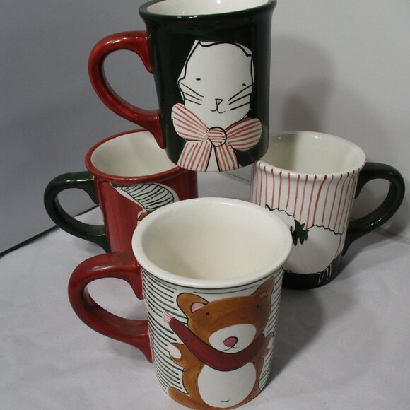 Eddie Bauer Home Large Coffee Mug Cups Set of 4 Dog Cat Bear Sheep Animals - Picture 4 of 7